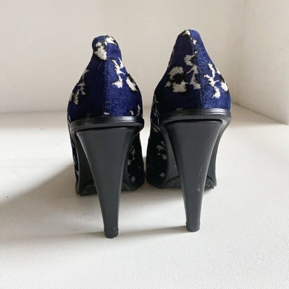 Opening Ceremony Blue Floral Velvet Hidden Platform Heels 39 - Picture 9 of 9